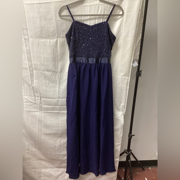 A-Line Floor Length Chiffon Sequined Bridesmaid Dress - Picture 1 of 4